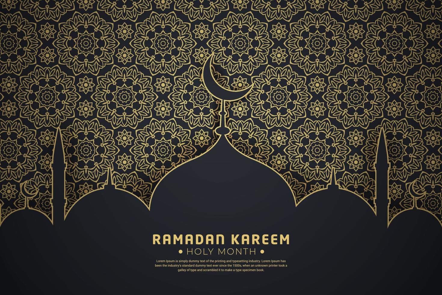 modelo de ramadan kareem com padrão de mandala e mesquita. fundo islâmico de vetor