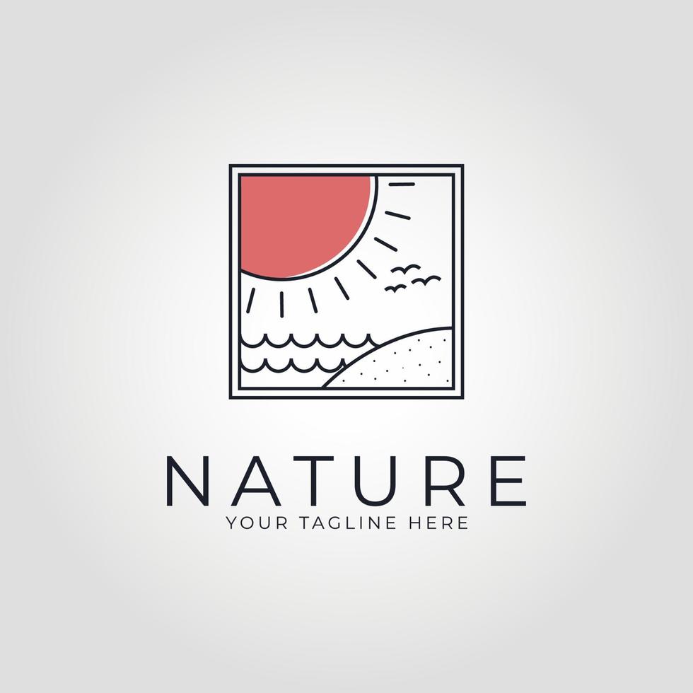 natureza, logotipo de vetor de ilha tropical linha arte símbolo minimalista ilustração design