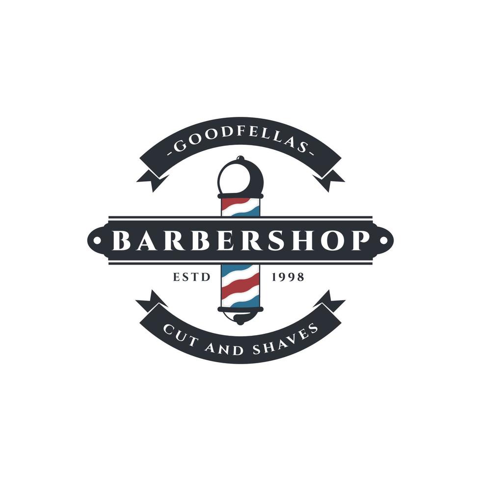 barbearia vector rótulo vintage, distintivo ou emblema em fundo branco. modelo de vetor