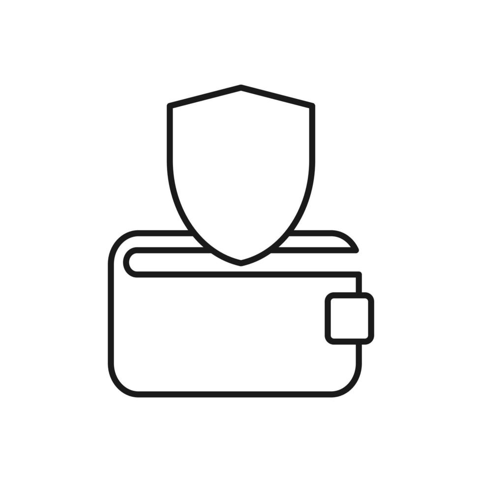 ícone de linha de carteira com sinal de proteção. vetor
