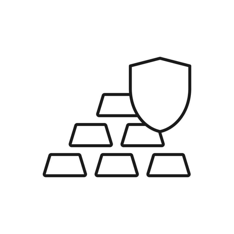ícone de vetor de contorno de lingotes de ouro com sinal de proteção.