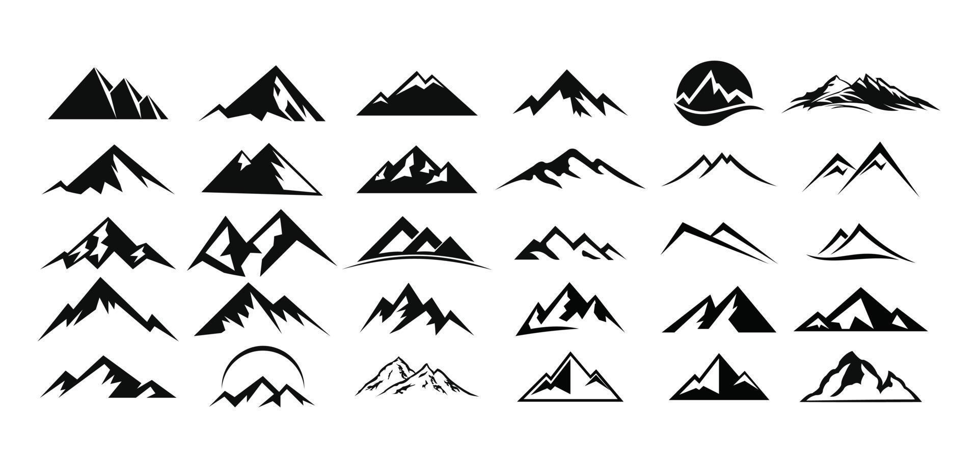 conjunto de logotipos de silhueta de aventura de pico ao ar livre de paisagem de montanha vetor