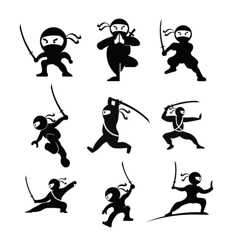 ninja samurai guerreiro lutador personagem desenho animado arte marcial arma shuriken vetor