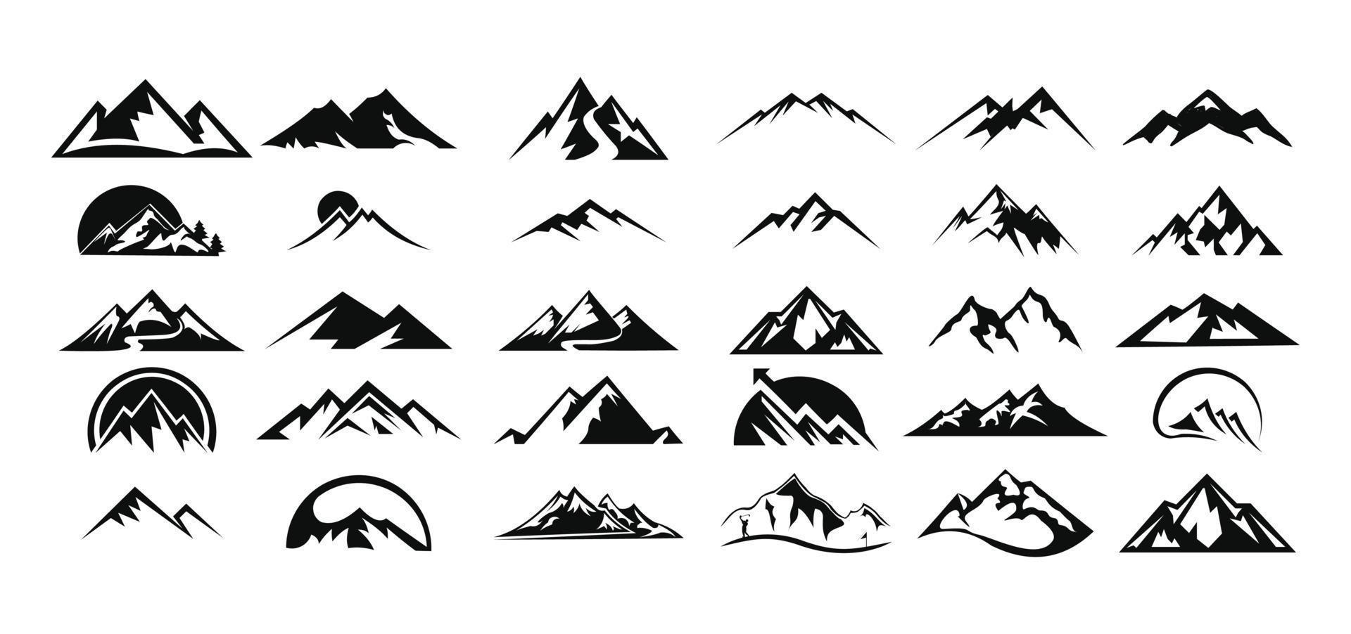 conjunto de logotipos de silhueta de aventura de pico ao ar livre de paisagem de montanha vetor