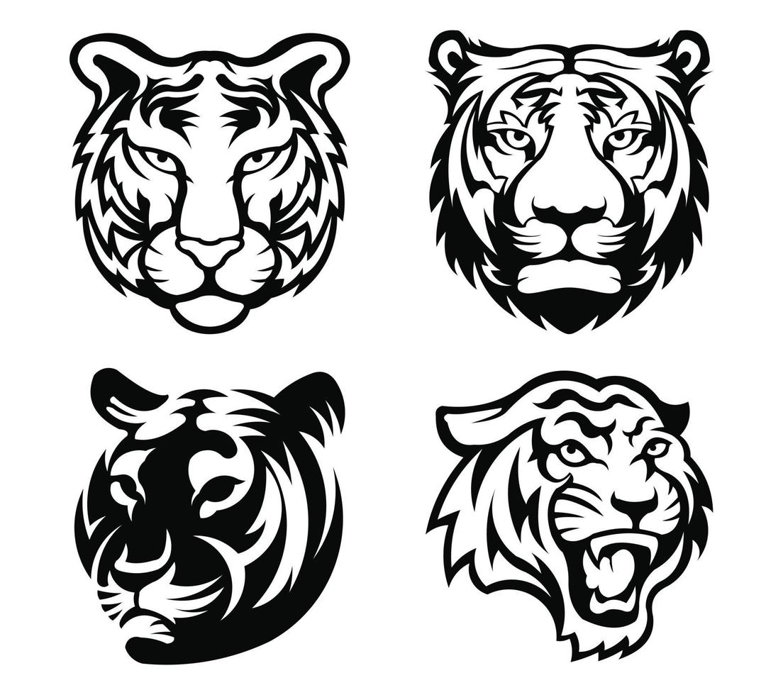 conjunto de logotipo de ilustração animal tigre vetor