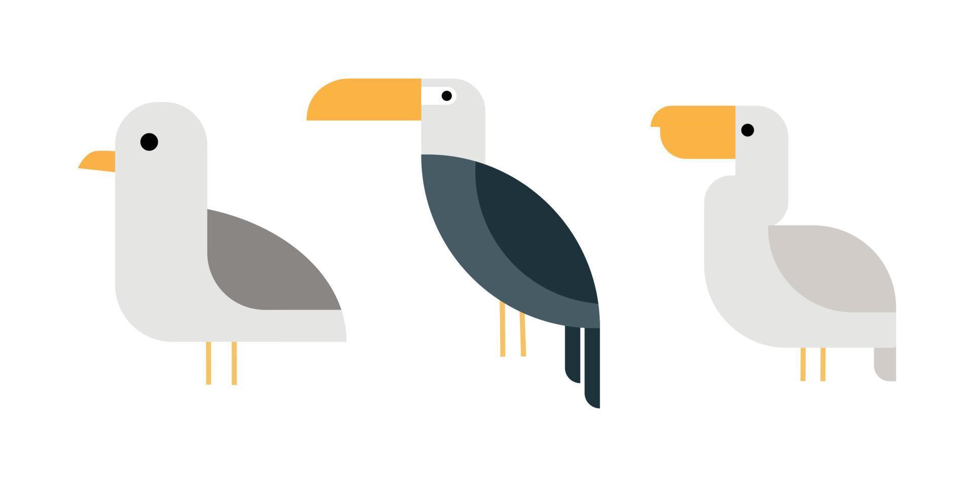 ilustrações de design plano de pássaros em cores cinza. vetor
