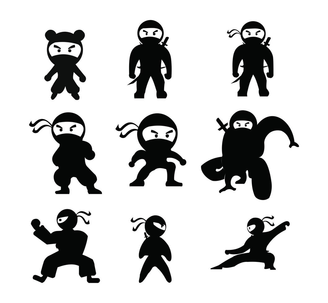 ninja samurai guerreiro lutador personagem desenho animado arte marcial arma shuriken vetor