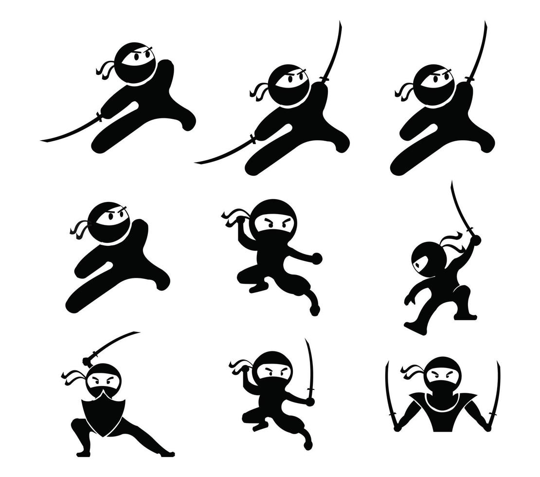 ninja samurai guerreiro lutador personagem desenho animado arte marcial arma shuriken vetor