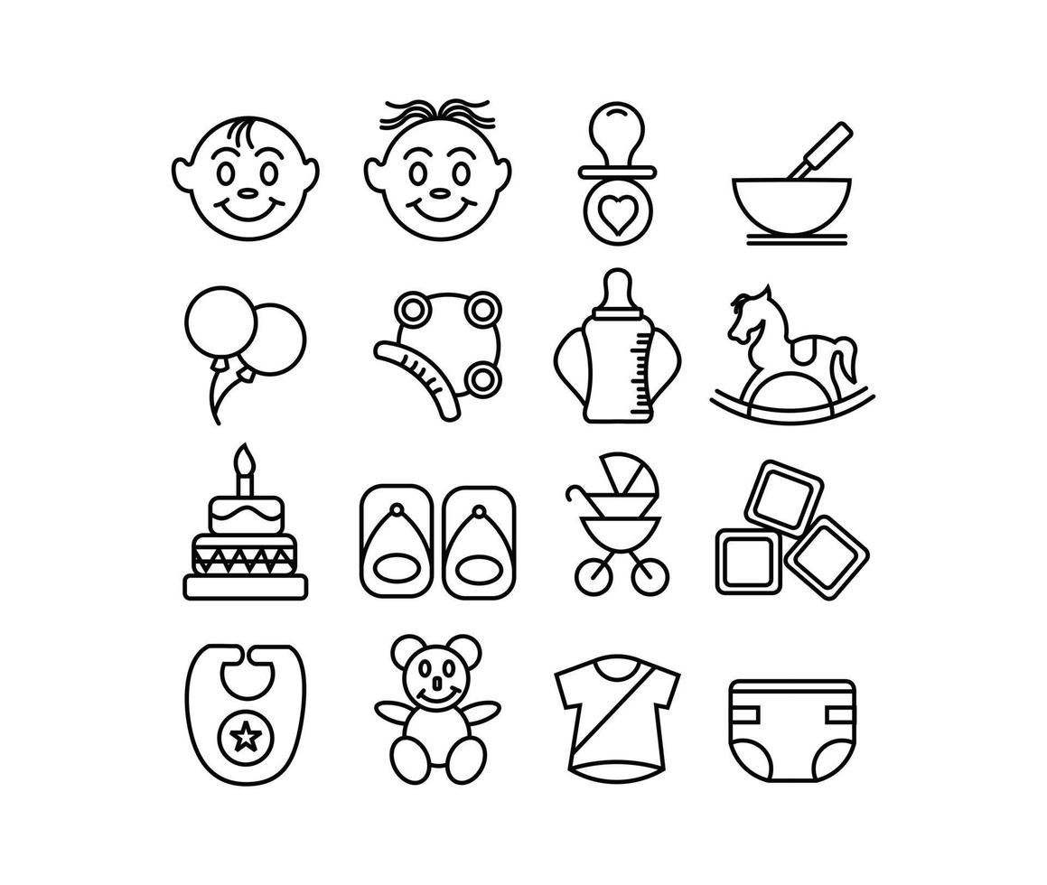ícone de linha fina de brinquedos de bebê, brinquedo de criança de símbolo de contorno para jogos para projetar para o design de crianças, ícone de linha fina de brinquedos de bebê. vetor