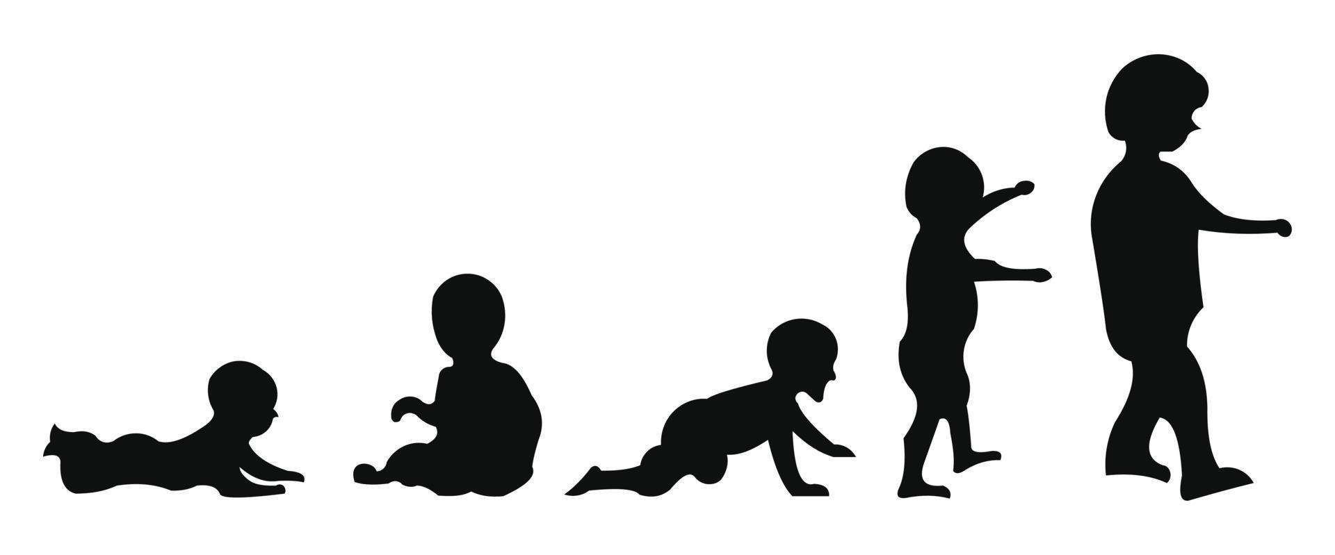 ícone de desenvolvimento do bebê, estágios de crescimento infantil. marcos da criança do primeiro ano. ilustração vetorial vetor