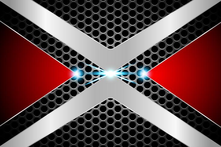 abstrato tecnologia círculo buraco sombra pano de fundo conceito X símbolo metálico vermelho no oi tech futuro design vetor