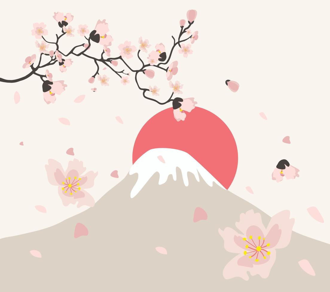 fundo de flor de cerejeira e monte fuji vetor