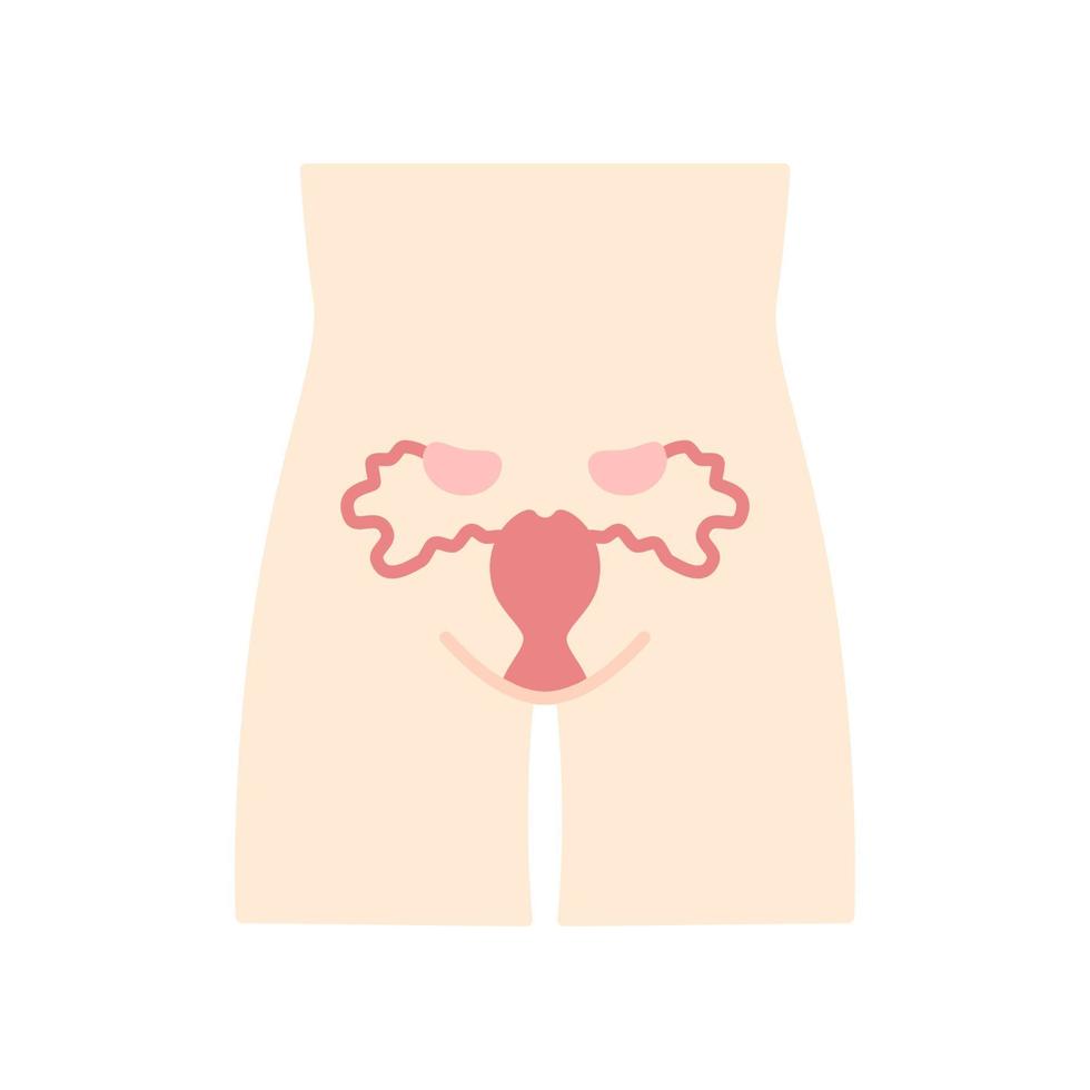 mulheres doentes sistema reprodutivo design plano ícone de cor de sombra longa. infertilidade. órgão humano dolorido. doença do útero. parte interna do corpo doente. saúde da mulher. ilustração em vetor silhueta