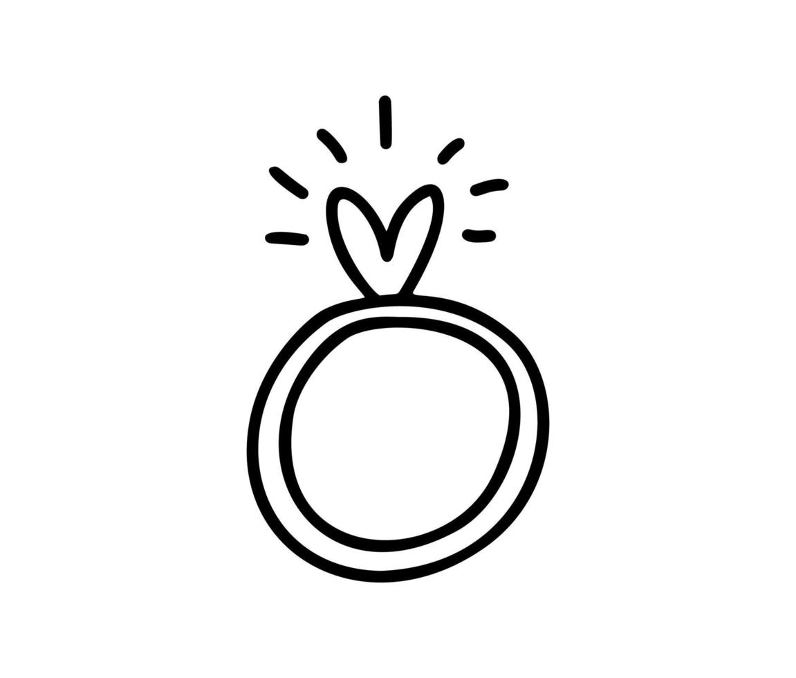 anel de casamento de vetor bonito com ícone de monoline de coração. elemento de dia dos namorados. símbolo de design gráfico doodle. sinal de dia dos namorados de amor simples para web, aplicativo móvel, gráfico de informações