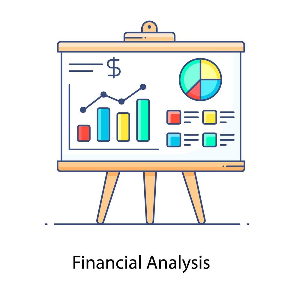 vetor de contorno plano de análise financeira denotando, avaliação de finanças de negócios