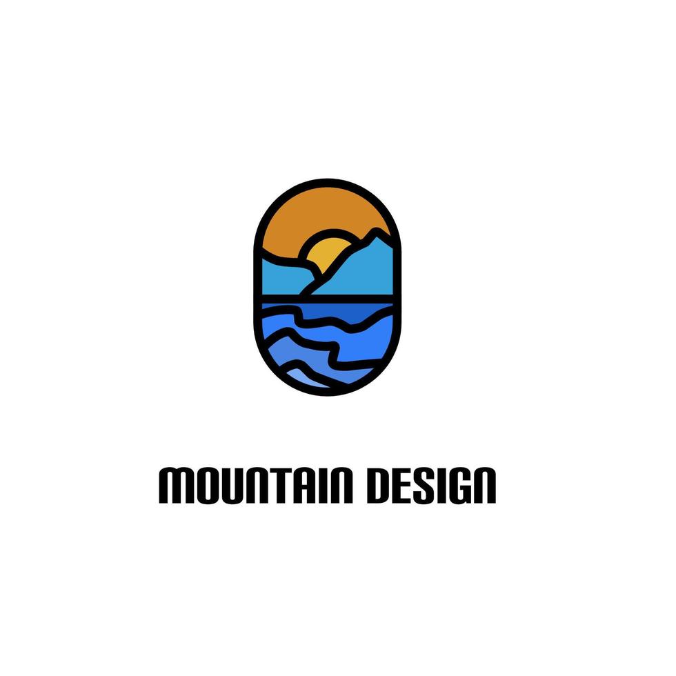 contorno de design, montanha, sol, mar, simples, logotipo vetor