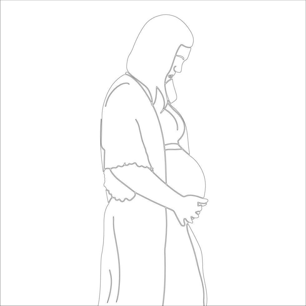 ilustração de contorno de personagem de senhora grávida em fundo branco. vetor