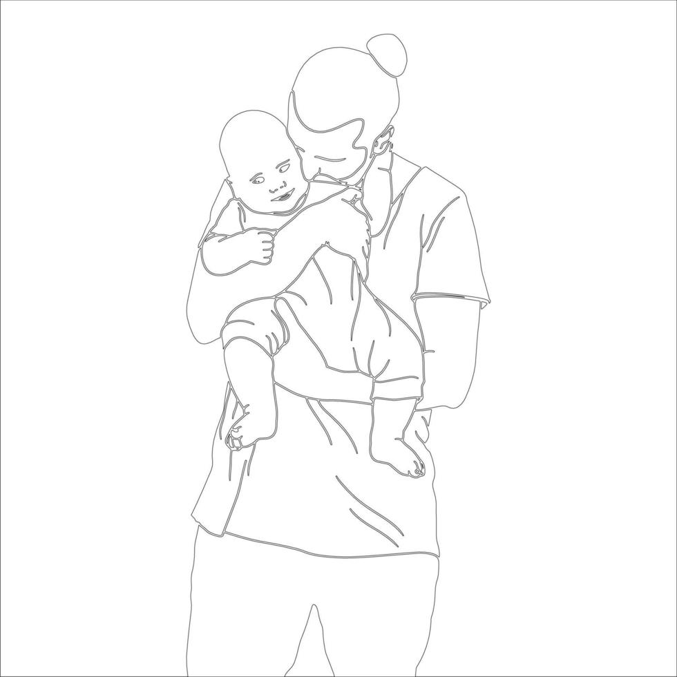 ilustração de contorno de personagem pai e filho no fundo branco. vetor