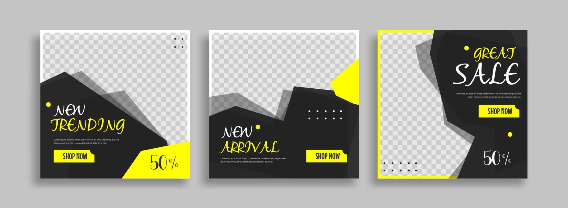 conjunto de modelo de banner quadrado mínimo editável. cor de fundo branco amarelo azul com formas geométricas para postagem de mídia social e anúncios de internet na web. ilustração vetorial vetor