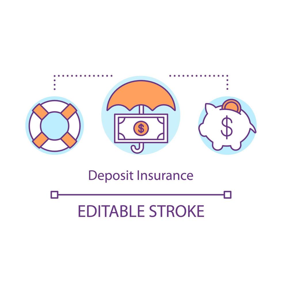 ícone do conceito de seguro de depósito. ilustração de linha fina de idéia de poupança. plano financeiro seguro. fraude de conta bancária, roubo, proteção contra falência. desenho de contorno isolado de vetor. traço editável vetor