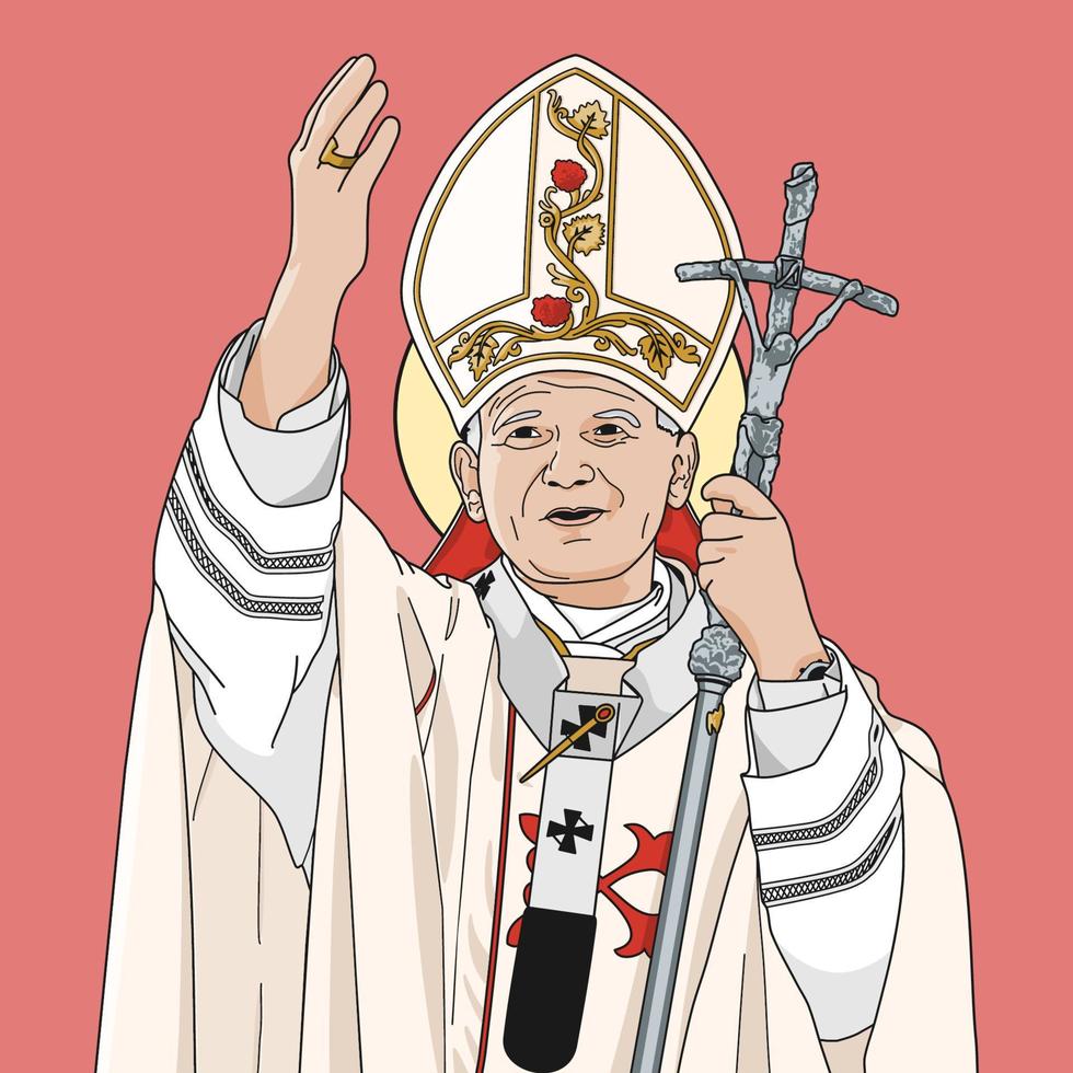 ilustração vetorial colorida de papa de são joão paulo ii vetor