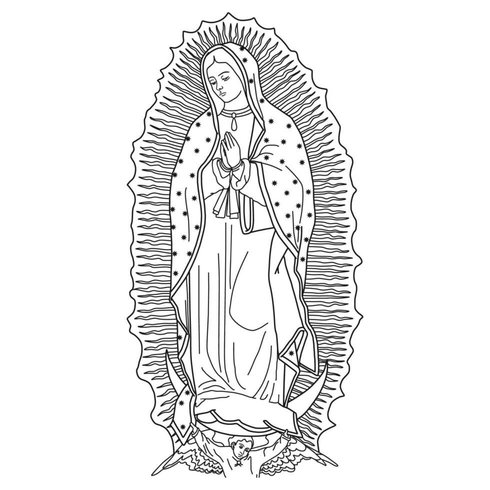 nossa senhora de guadalupe ilustração vetorial contorno monocromático vetor