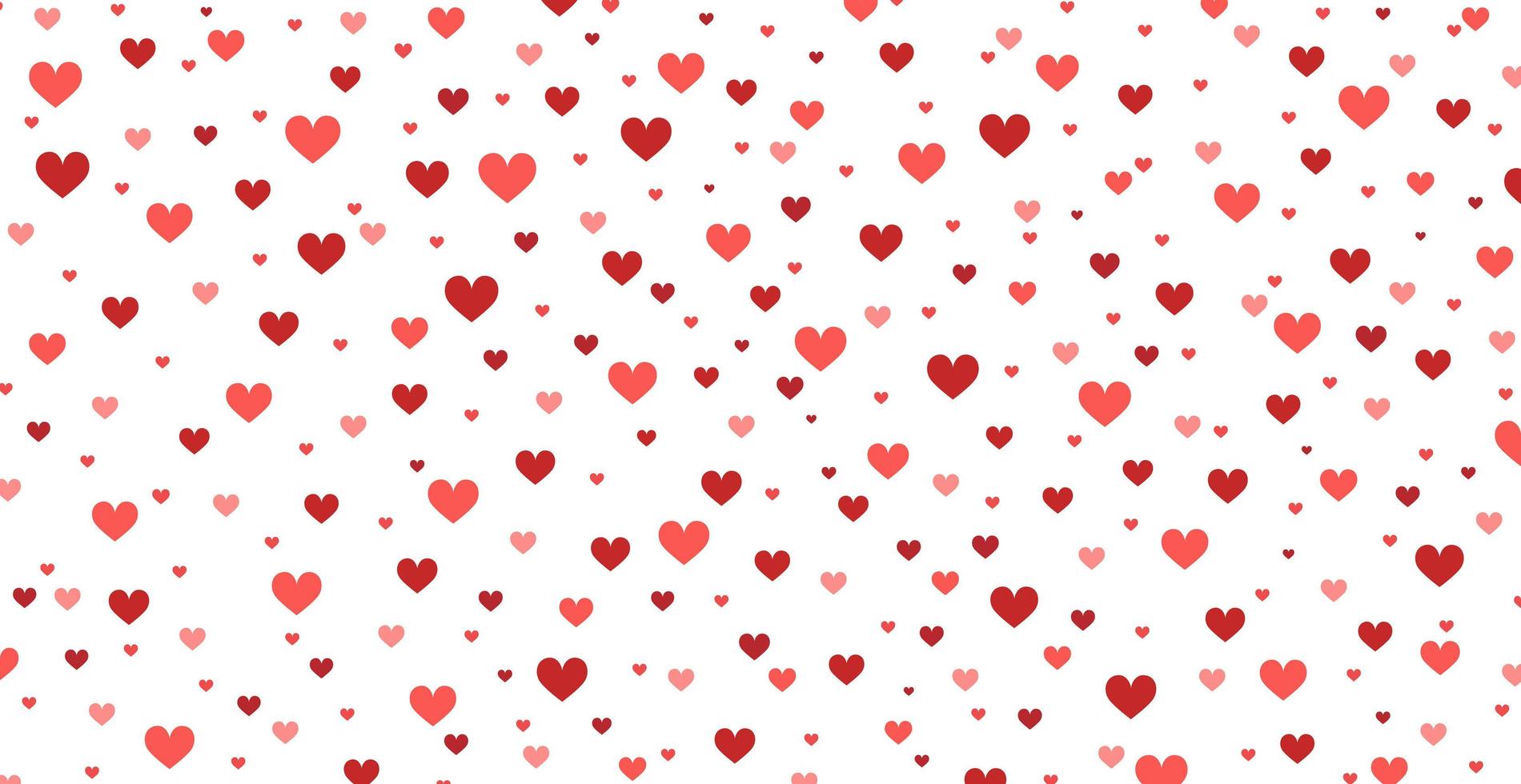 padrão panorâmico de fundo branco com muitos corações vermelhos - vetor