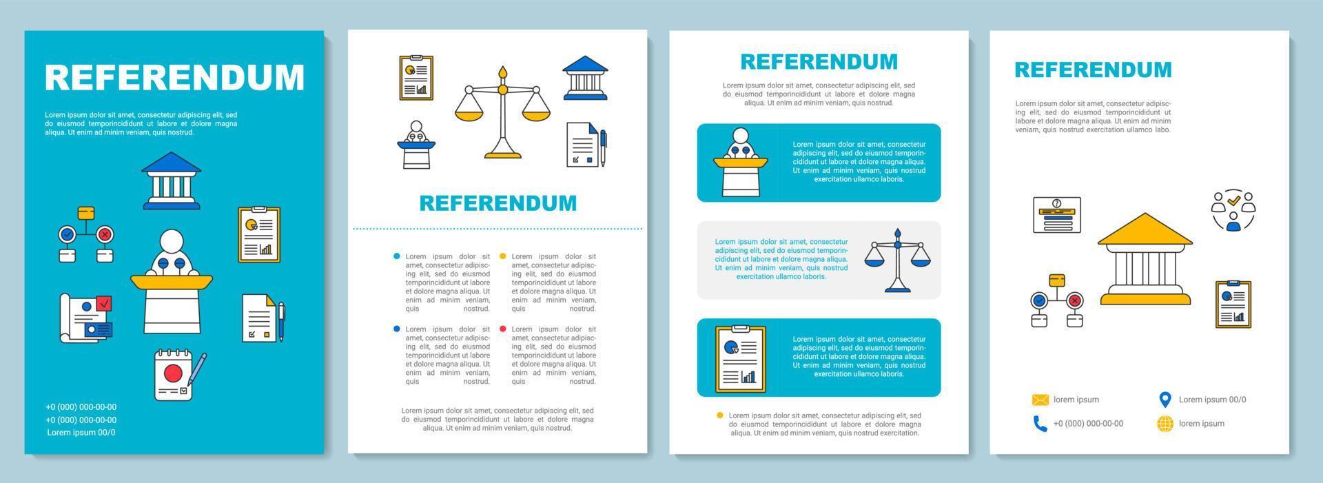 layout de modelo de folheto de referendo. voto popular. flyer, livreto, design de impressão de folheto, ilustrações lineares. voto dos cidadãos. layouts de página vetorial para revistas, relatórios anuais, cartazes publicitários vetor