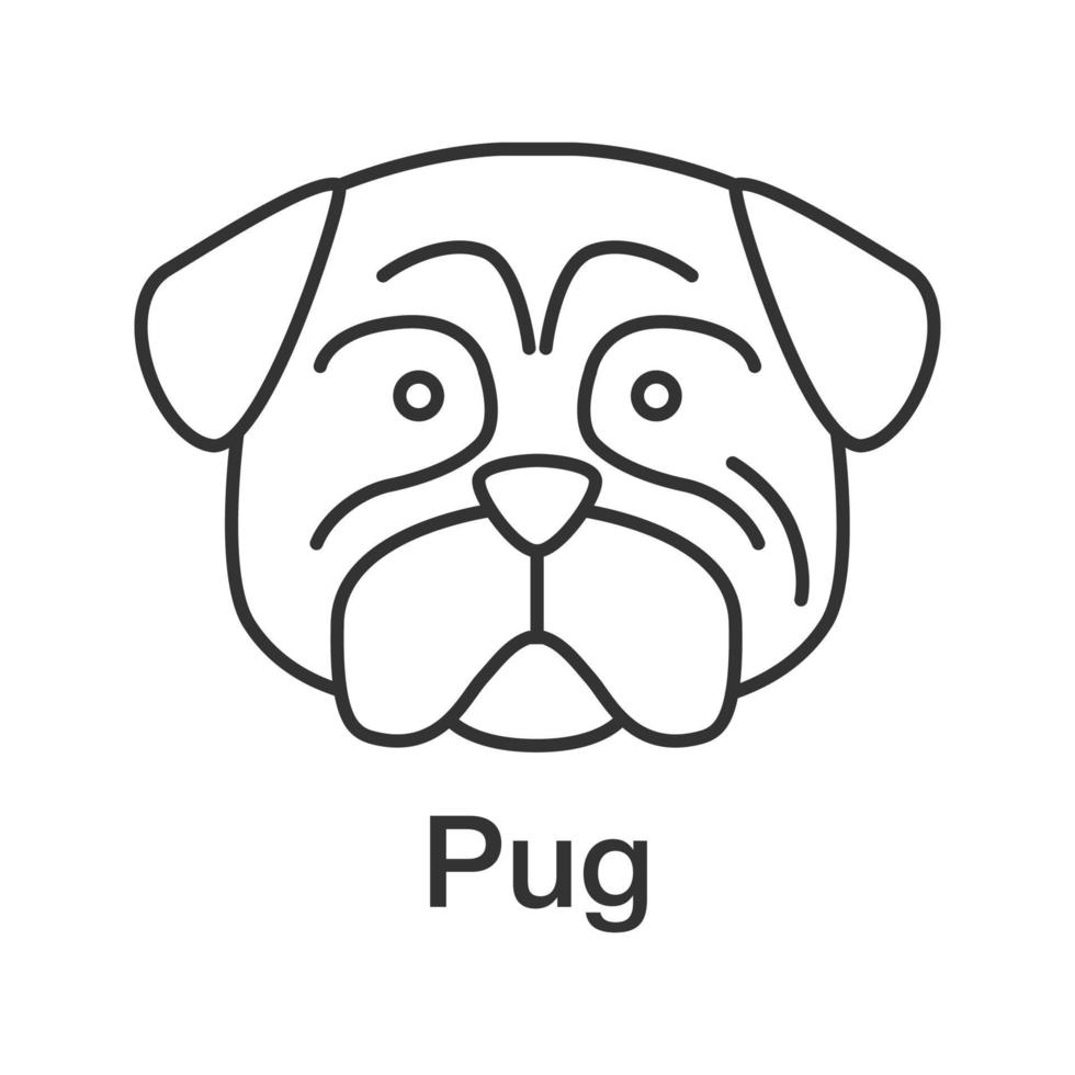 ícone linear pug. ilustração de linha fina. esfregões. raça de cão de companhia. símbolo de contorno. desenho de contorno isolado de vetor