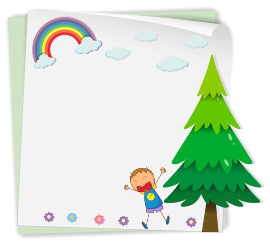 Design de papel com menino e árvore vetor