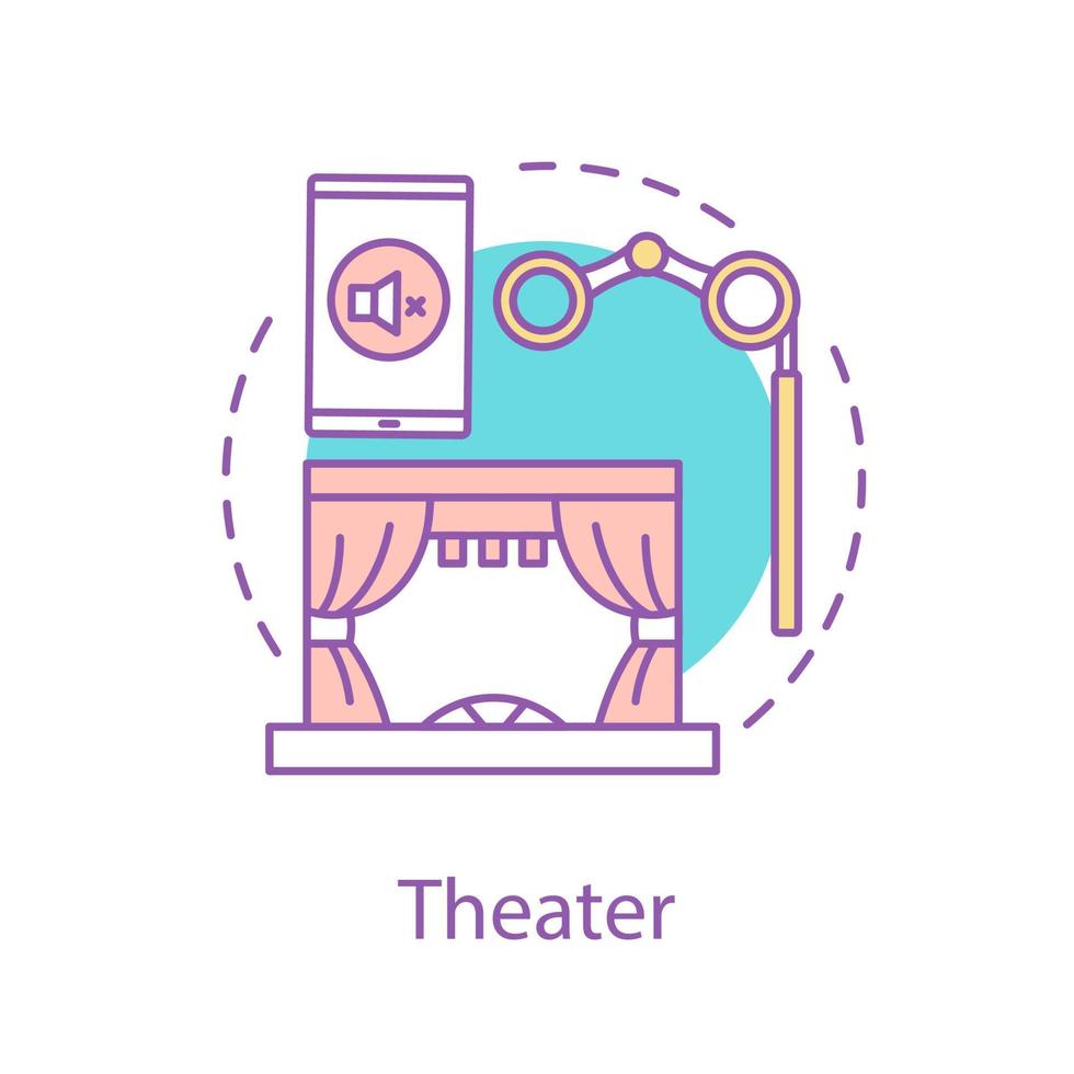 ícone do conceito de teatro. ilustração de linha fina de ideia de entretenimento. cinema. desenho de contorno isolado de vetor