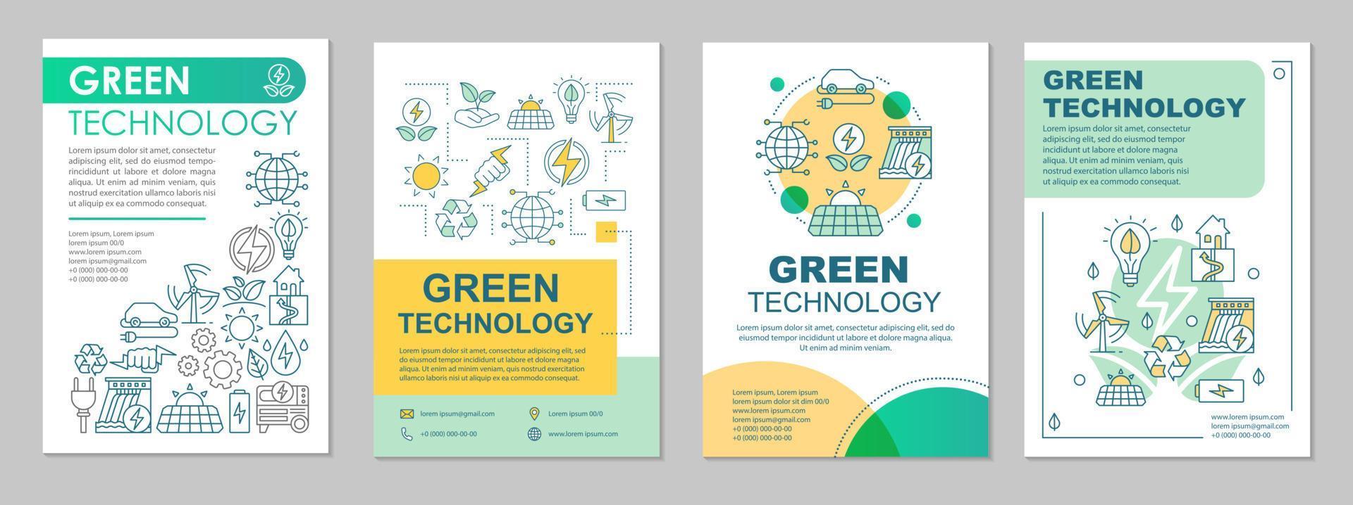 layout de folheto de tecnologia verde. energia limpa. folheto, livreto, design de impressão de folheto com ilustrações lineares. conservação. layouts de página vetorial para revistas, relatórios anuais, cartazes publicitários vetor