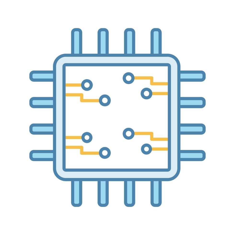 processador com ícone de cor de circuitos eletrônicos. microprocessador com microcircuitos. chip, microchip, chipset. CPU. unidade central de processamento. circuito integrado. ilustração vetorial isolada vetor