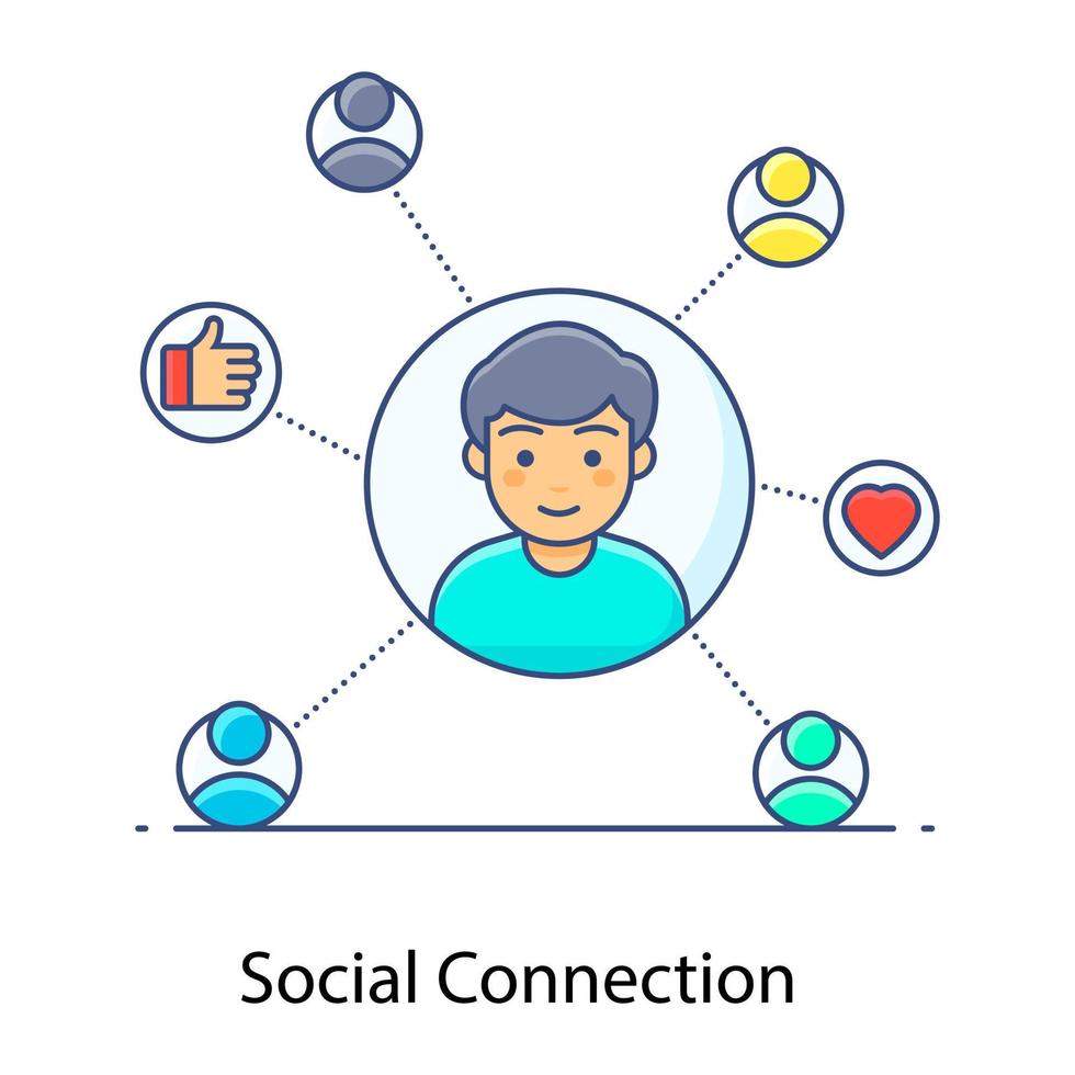 um ícone de avatar conectado com rede, conexão social vetor