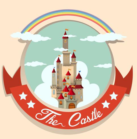 Design de logotipo com castelo e arco-íris vetor