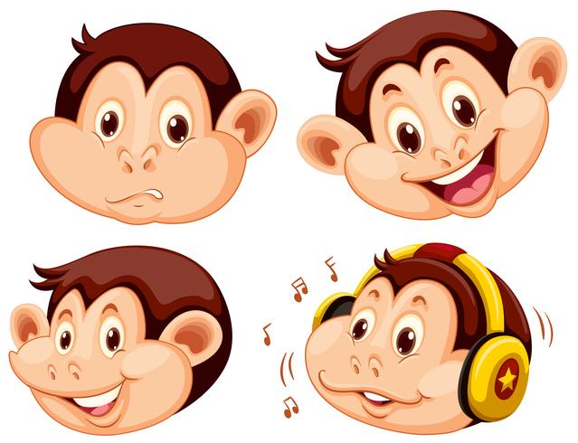 Conjunto de cabeça de macaco dos desenhos animados vetor