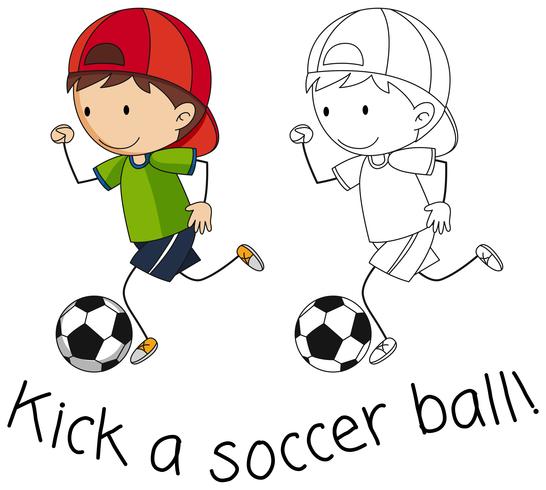 Doodle menino jogando futebol vetor