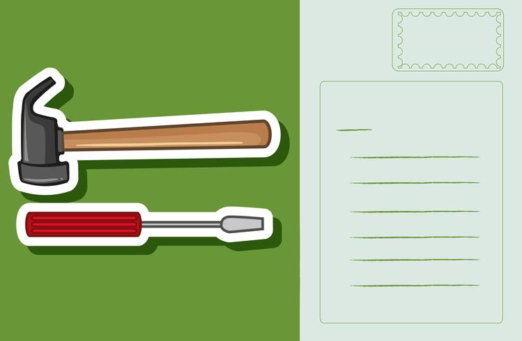 Design de cartão postal com martelo e chave de fenda vetor