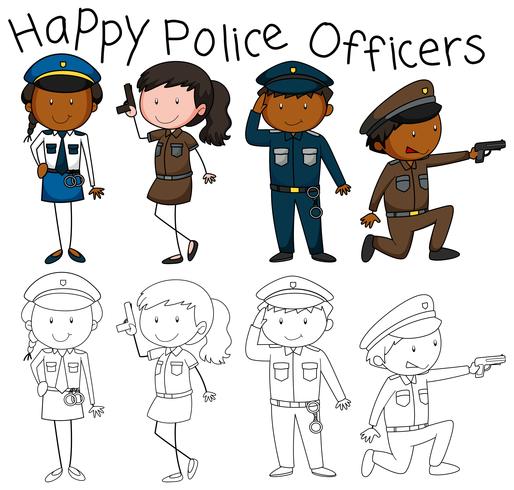 Doodle de caráter de policiais vetor