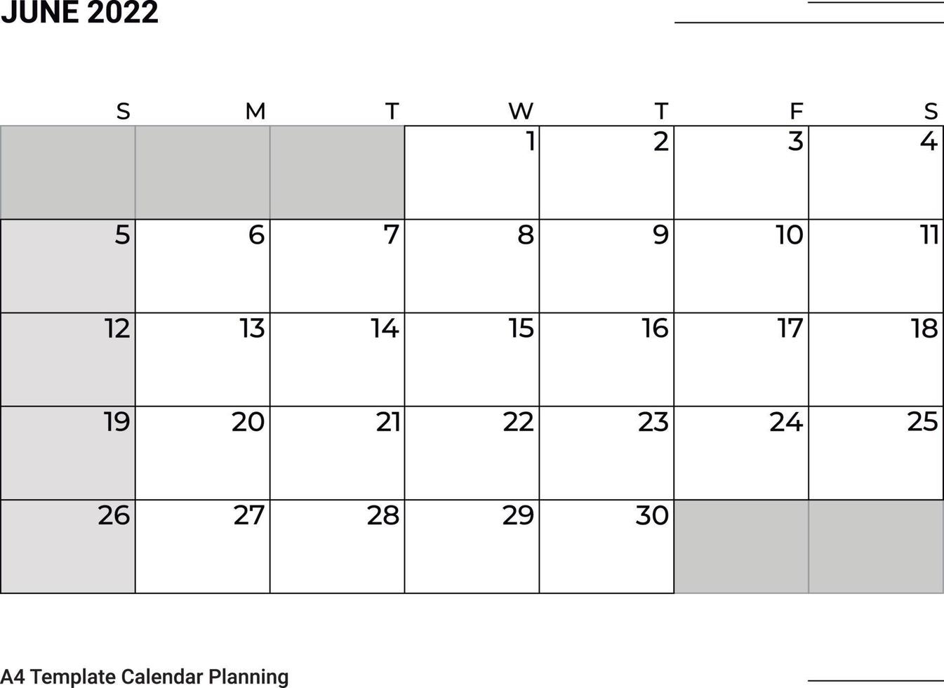 calendário de planejamento de junho de 2022 vetor