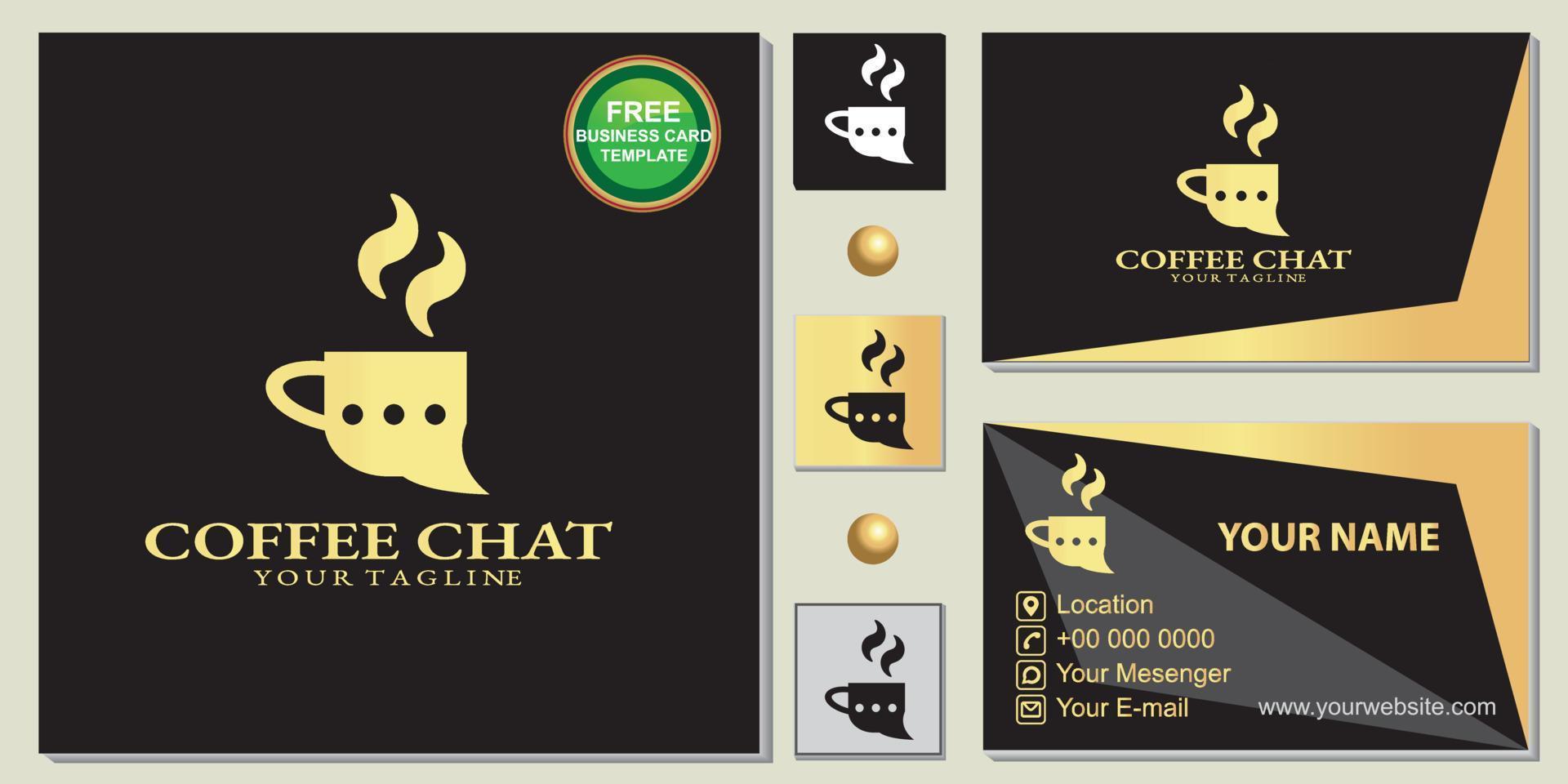 logotipo de café de bate-papo de ouro de luxo, preto simples, modelo de cartão de visita premium gratuito vetor eps 10