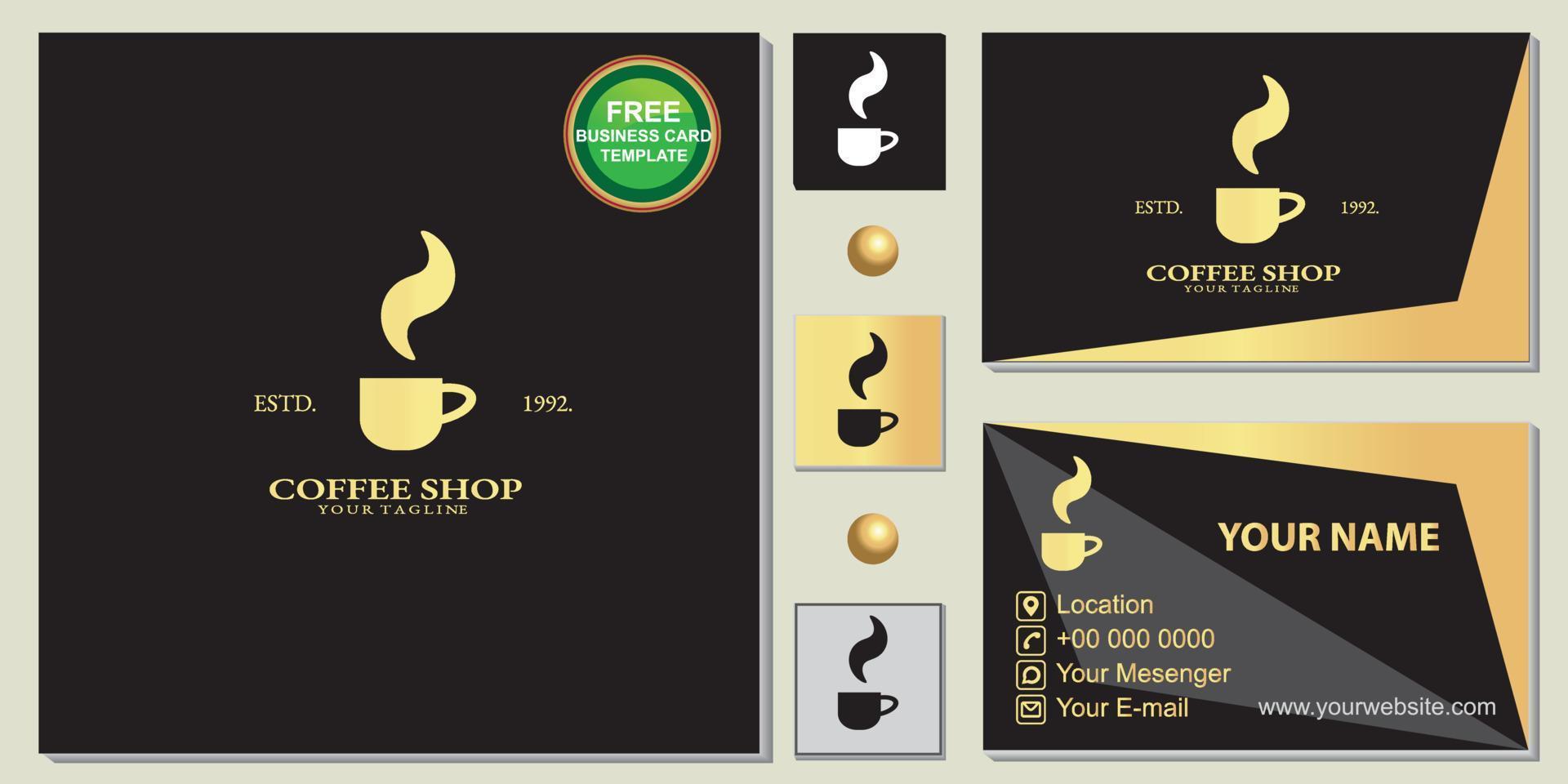 logotipo de café dourado de luxo, preto simples, modelo de cartão de visita premium gratuito vetor eps 10