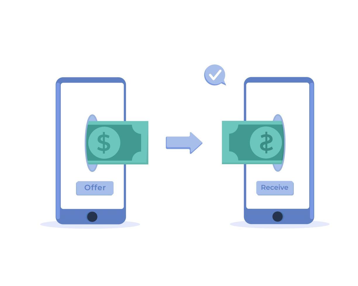 transferência de dinheiro no celular para transação digital vetor