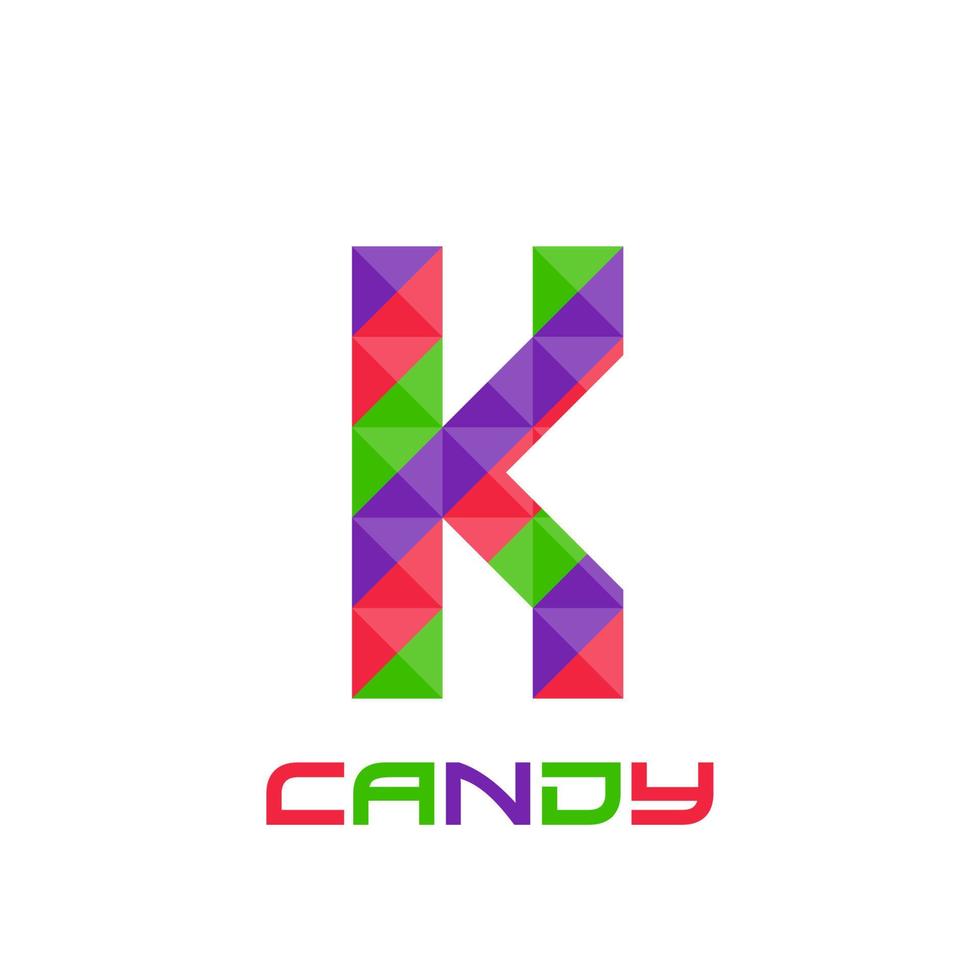 letra geométrica k com combinação perfeita de cores roxas, vermelhas e verdes brilhantes. bom para logotipo comercial, elemento de design, design de camiseta, uso de impressão, etc. vetor