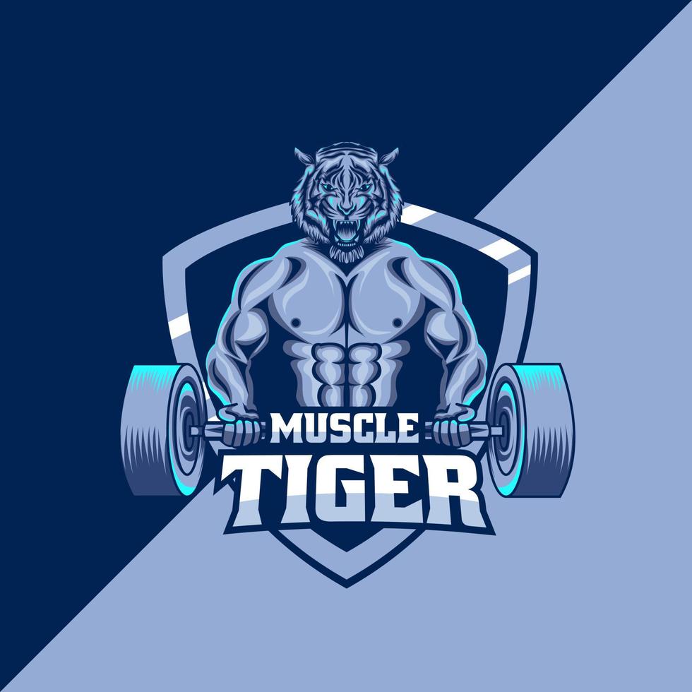 modelo de logotipo de mascote de tigre muscular vetor