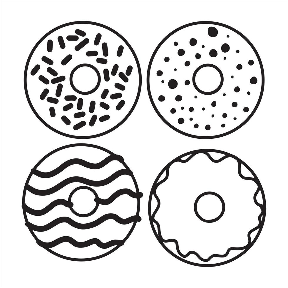 vetor de ícone de conjunto de donuts, contorno de donut em vários estilos de ilustração vetorial