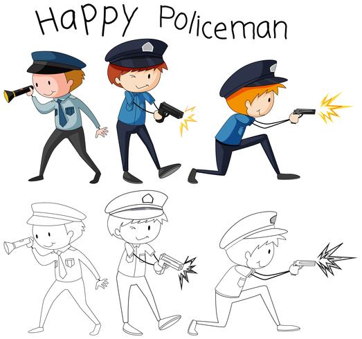 Doodle bom policial personagem vetor