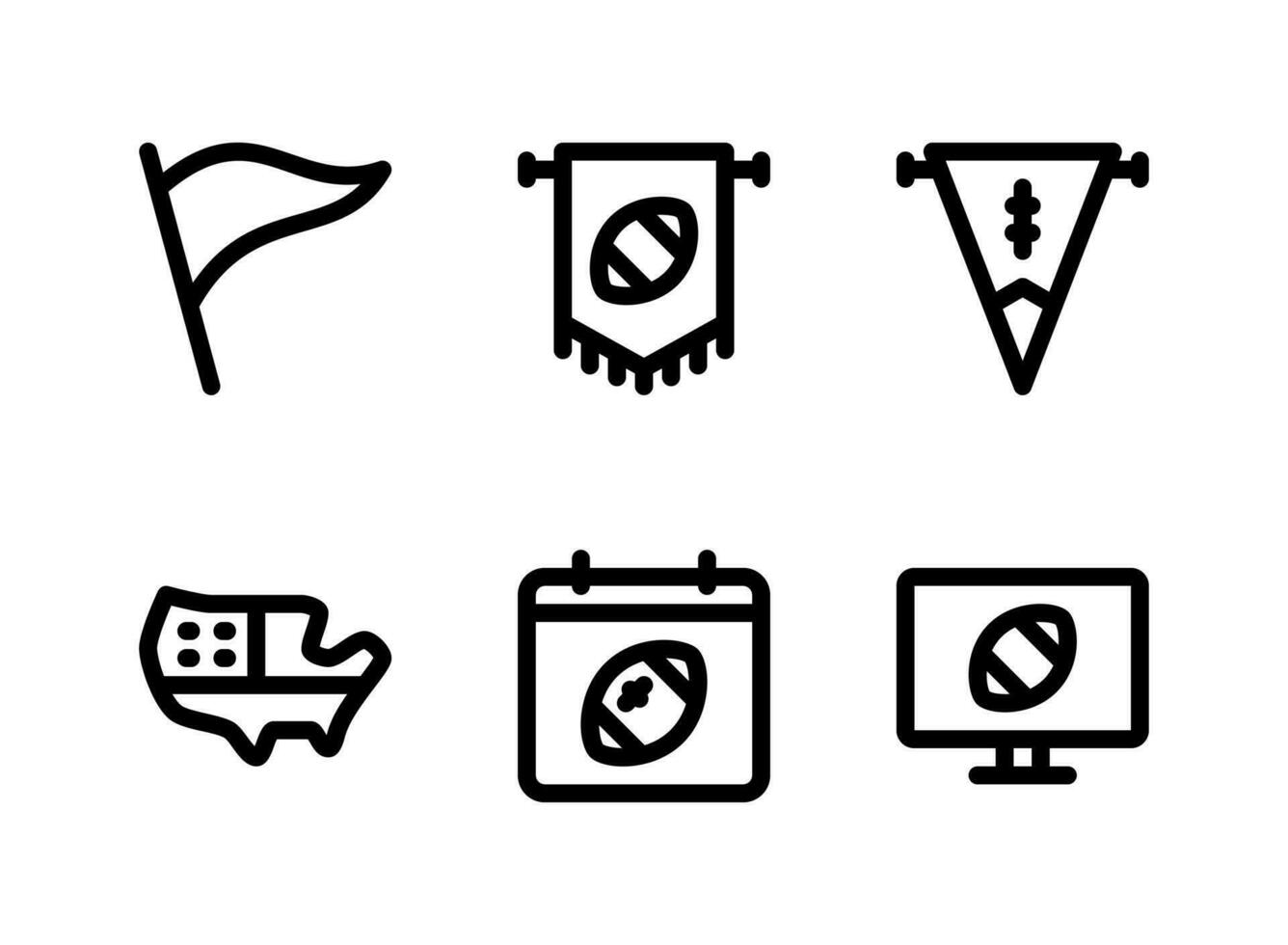 conjunto simples de ícones de linha de vetor relacionados ao futebol americano. contém ícones como galhardete, bandeira da equipe, calendário e muito mais.