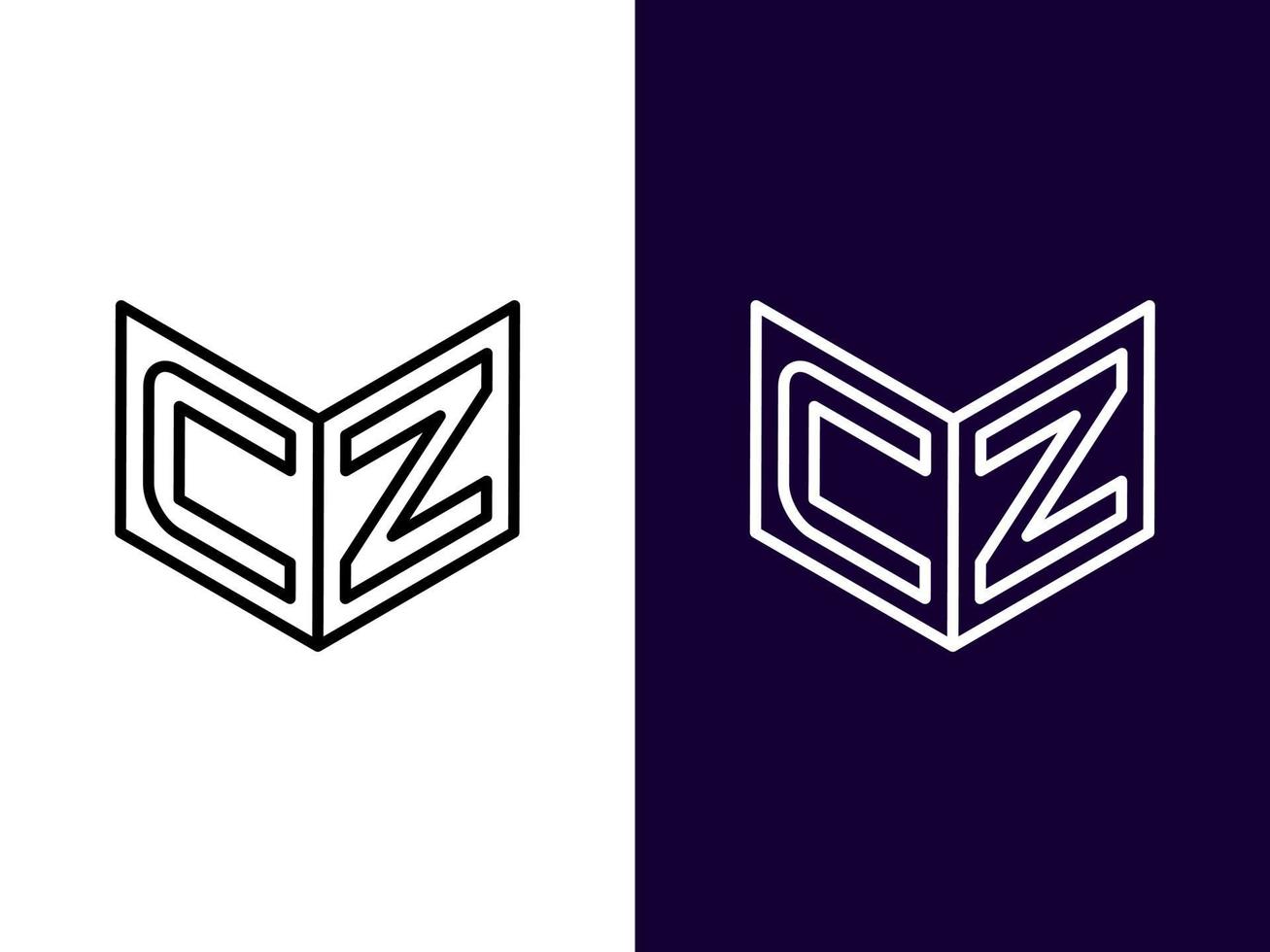 letra inicial cz design de logotipo 3d minimalista e moderno vetor