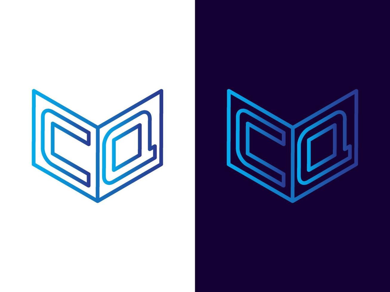 letra inicial cq design de logotipo 3d minimalista e moderno vetor